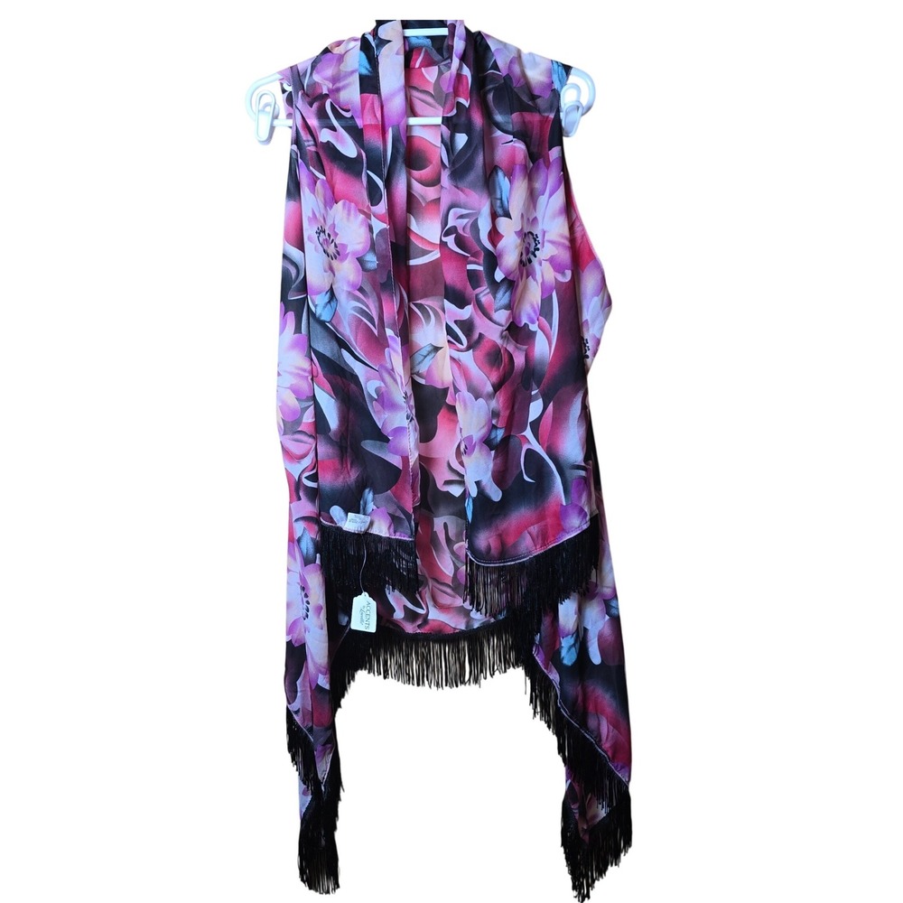 Vest Convertible Scarf Shawl Beach Cover Up Accents Lavello Red Pink 55"x37" VTG